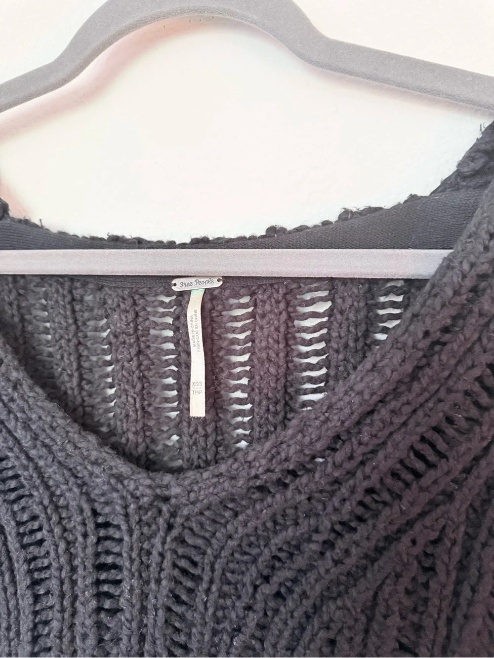 Free People Black Ribbed Open Knit Women’s Sweater
